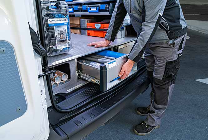 Sortimo sets the standard for lightweight construction and sustainability: the facelift model of the Jumbo-Unit and SR5 Reduced to Max van-racking system for maximum efficiency